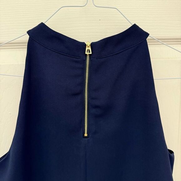 Sail to Sable Scalloped Edge Sleeveless Blouse Size Small Navy Blue Preppy - Picture 4 of 5